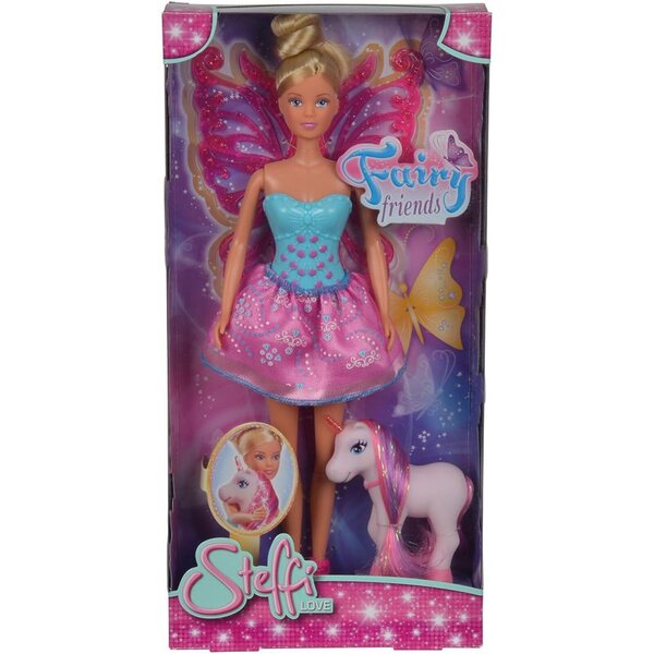 Steffi Liebespuppe zauberhaft als Fee mit abnehmbaren Flügeln und Einhorn 29cm