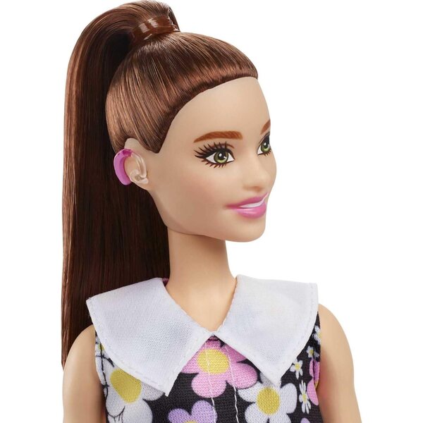 Barbie Fashionistas mit Hörgerät und Blumenkleid für Kinder ab 3 Jahren
