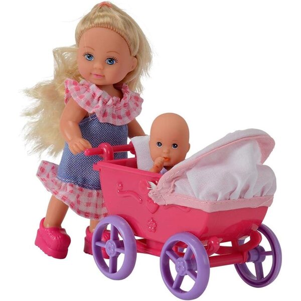 Simba Evi Love Doll Walk con Bambolewagen e Accessori, Pupo 12cm per Bambine 3+
