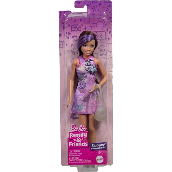 Barbie Skipper-Puppe mit buntem Kleid, Turnschuhen und Rucksack