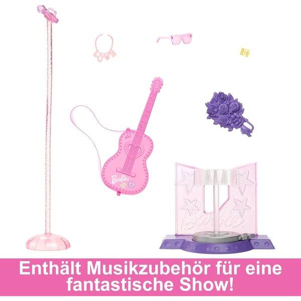 Barbie Popstar zum 65-jährigen Jubiläum mit Zubehör – Mikrofon, Gitarre und rosa Schuhen