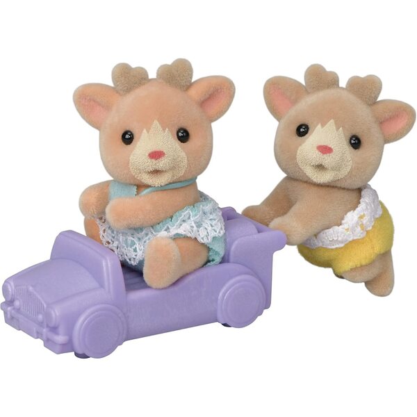Sylvanian Families 5693 Rentier Zwillinge – Minipuppen mit Auto und beweglichem Kopf