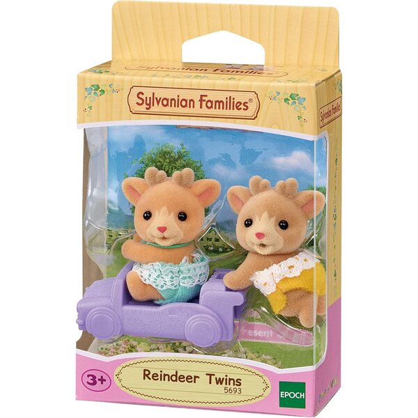 Sylvanian Families 5693 Rentier Zwillinge – Minipuppen mit Auto und beweglichem Kopf