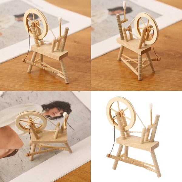 1/12 hölzernes Spinnradmodell für Puppenhäuser, Vintage-Dekoration