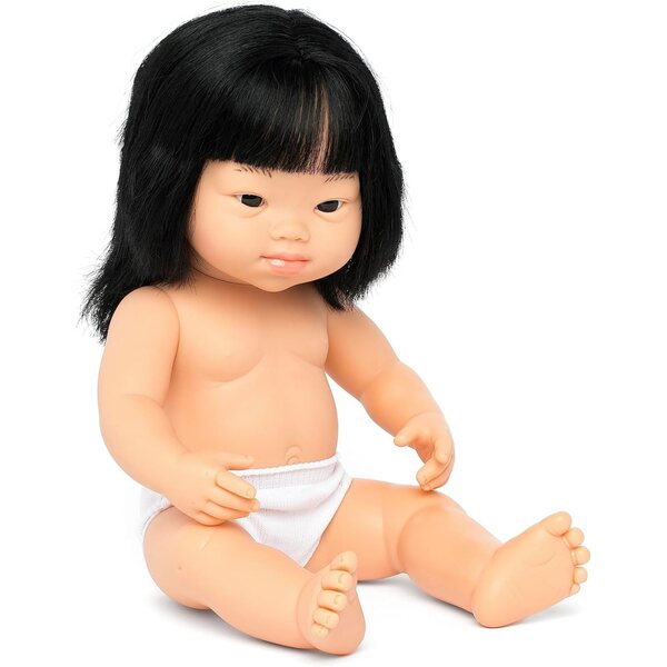 Bambole Miniland ragazze con sindrome di Down 38 cm, sembianze di bambini asiatici, vinile