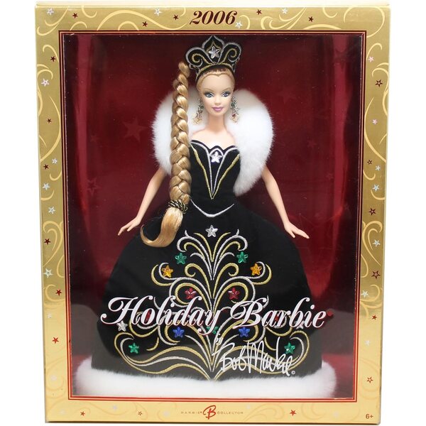 Barbie Collector Holiday 2006 von Bob Mackie mit schwarzem Kleid und farbigen Sternen