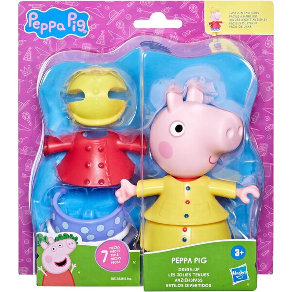 Peppa Pig divertimento nel vestirsi Figur 15 cm con 6 Accessori per Giorni di Pioggia e Neve