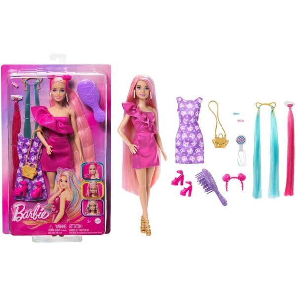 Barbie Totally Hair mit langen Regenbogenhaaren und 10 Modeaccessoires für Kinder ab 3 Jahren