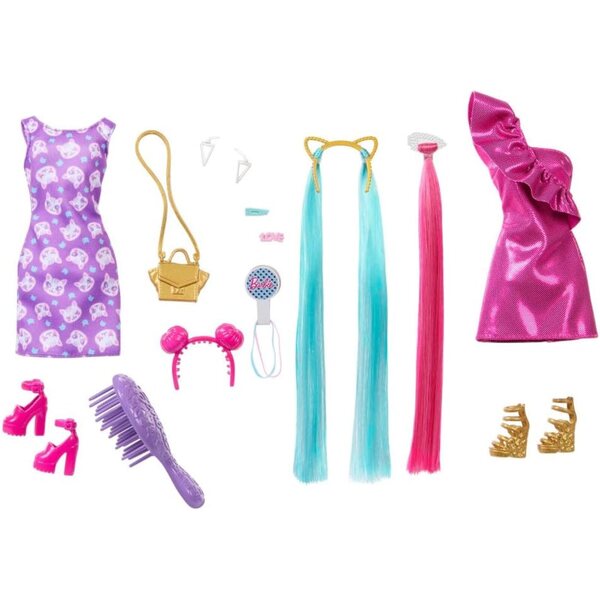 Barbie Totally Hair mit langen Regenbogenhaaren und 10 Modeaccessoires für Kinder ab 3 Jahren
