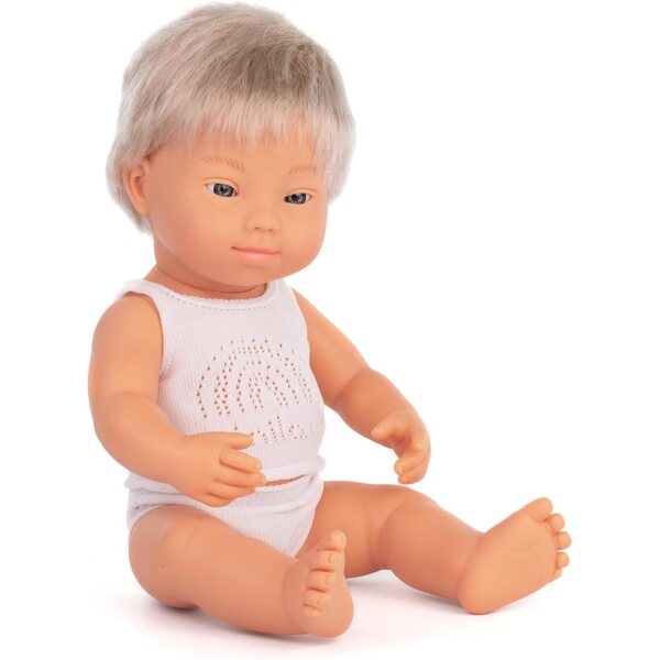 Miniland Pupa Europäisches Kind mit Down-Syndrom 38 cm aus weichem Vinyl