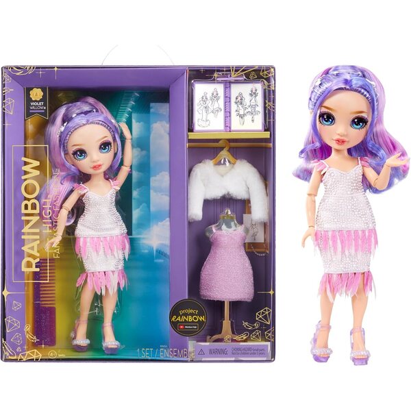 Rainbow High Fantastic Fashion Purple - модна кукла с 2 тоалета и анимационен стил