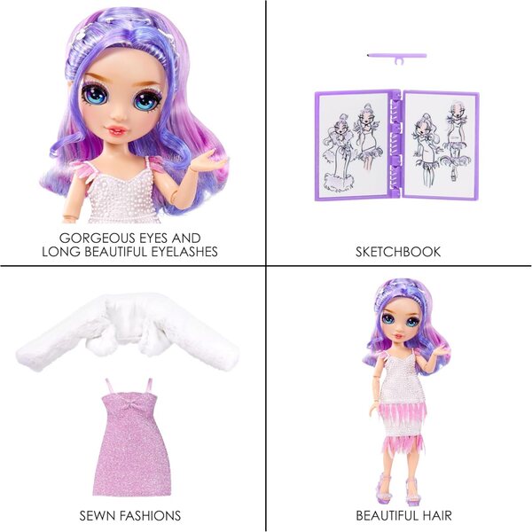 Rainbow High Fantastic Fashion Purple - Bambola di Moda con 2 Outfit e Stile Cartoon