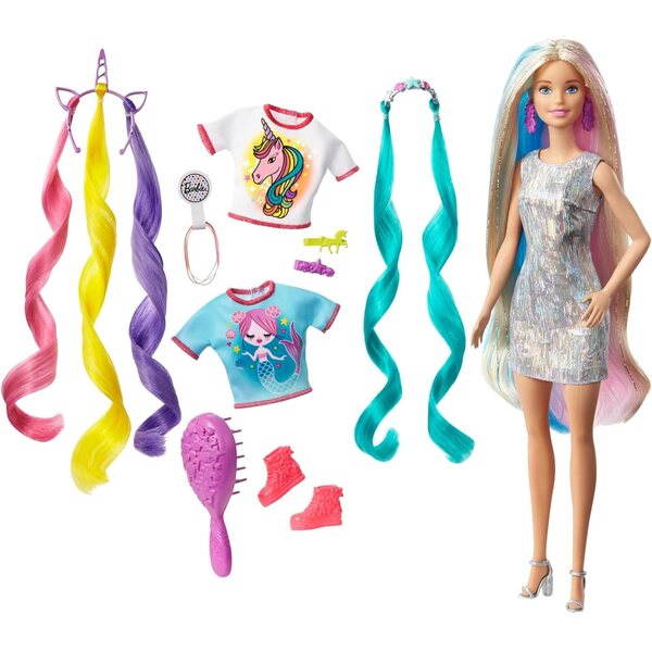 Barbie Fantasia con Look Unicorno e Sirena, Accessori e Vestiti per Bambini 3+