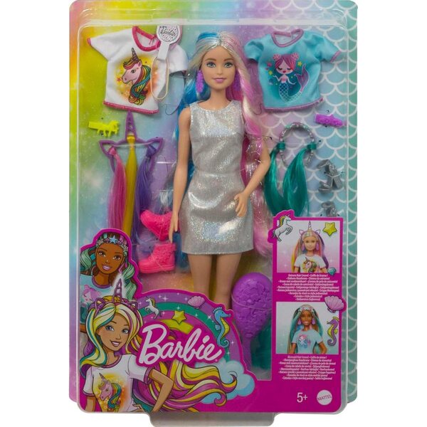Barbie Fantasia con Look Unicorno e Sirena, Accessori e Vestiti per Bambini 3+