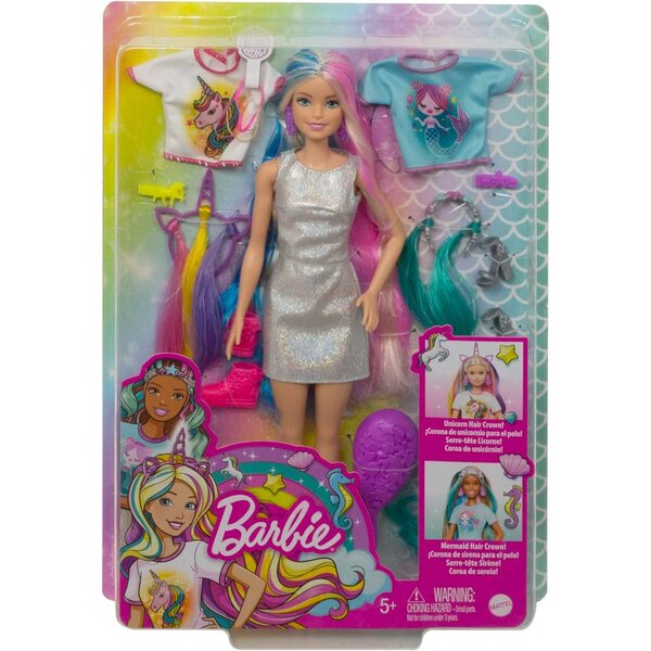 Barbie Fantasia con Look Unicorno e Sirena, Accessori e Vestiti per Bambini 3+