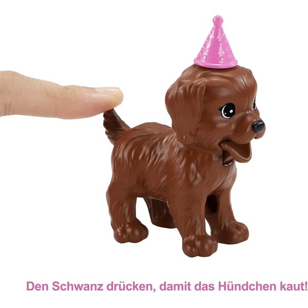 Barbie Welpenparty mit Welpen, 2 Welpen, Knete für Kuchen und Partyzubehör ab 3 Jahren