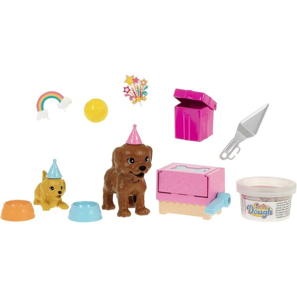 Barbie Welpenparty mit Welpen, 2 Welpen, Knete für Kuchen und Partyzubehör ab 3 Jahren