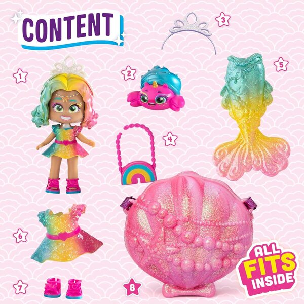 KOOKYLOOS Mermaids Coral – Meerjungfrauenpuppe mit Schwanz, Muscheltasche und Zubehör