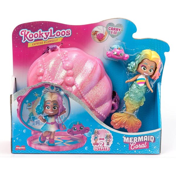 KOOKYLOOS Mermaids Coral – Meerjungfrauenpuppe mit Schwanz, Muscheltasche und Zubehör