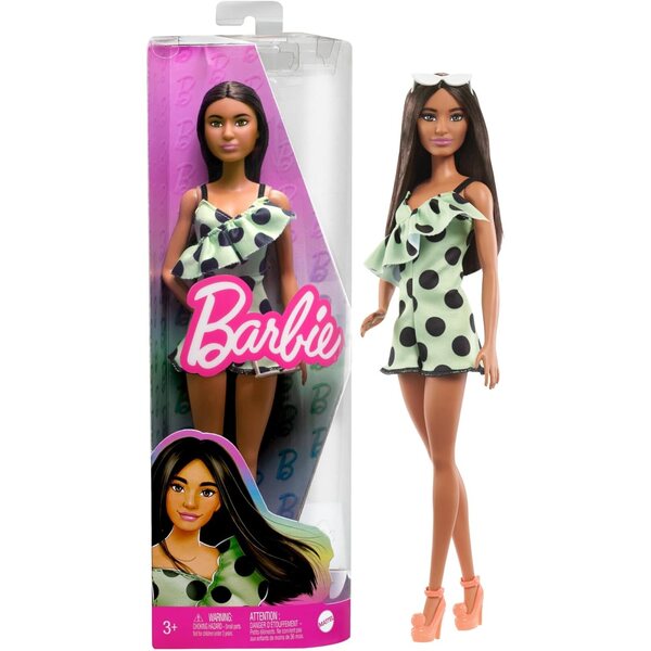 Barbie Fashionistas mit braunen Haaren und gepunktetem Overall – Mode und Spaß für Kinder
