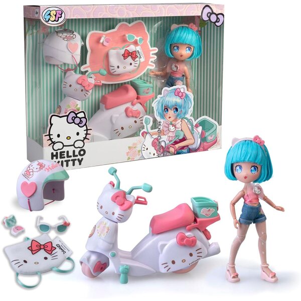 Hello Kitty Pretty Pink Scooter – 19,5 cm große japanische Puppe mit Modeaccessoires