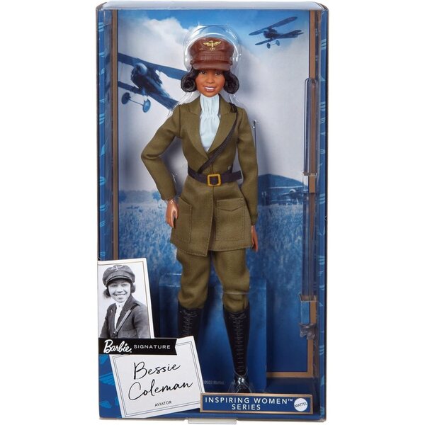 Barbie Bessie Coleman, afroamerikanische Flugpionierin mit Pilotenzug und Zubehör