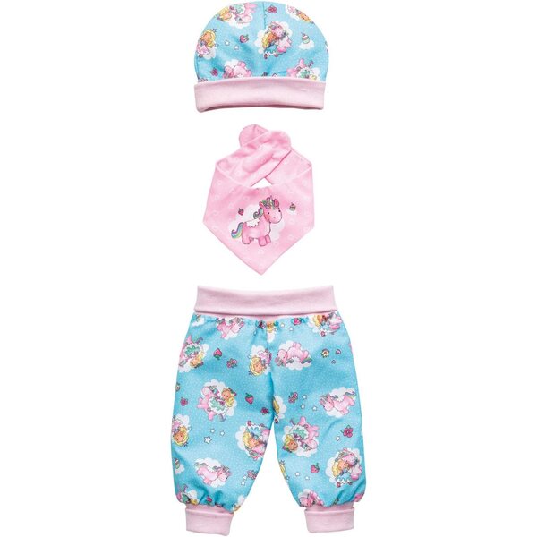 Heless Bekleidungsset für Puppen 28-35 cm mit Einhorn-Emil-Hose, Mütze und Schal