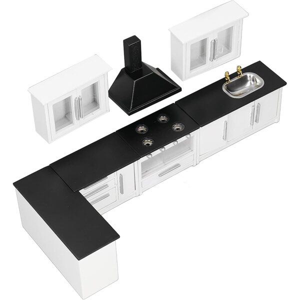 Set 7 Pezzi Mobili Miniatura Cucina 1:12 in Legno per Casa delle Bambole Moderna