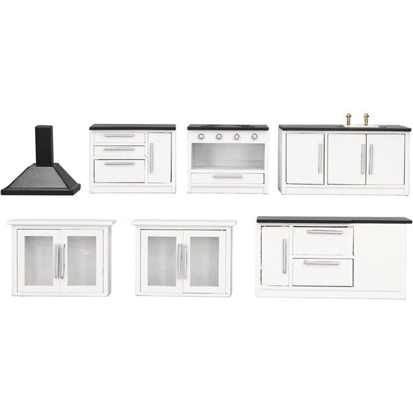 Set 7 Pezzi Mobili Miniatura Cucina 1:12 in Legno per Casa delle Bambole Moderna