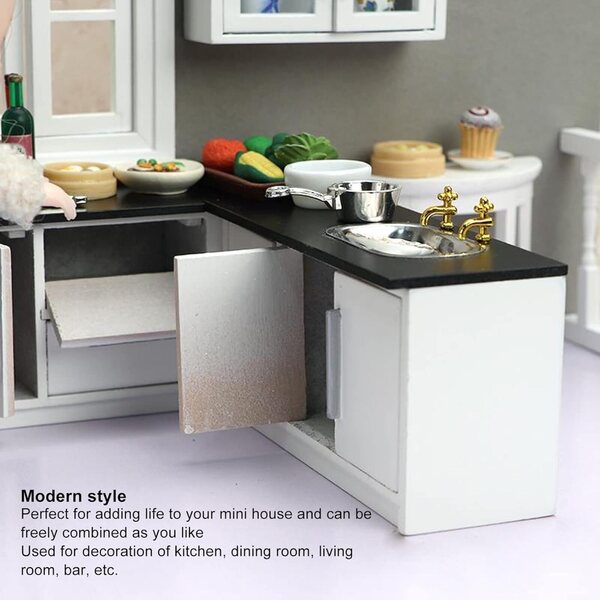 Set 7 Pezzi Mobili Miniatura Cucina 1:12 in Legno per Casa delle Bambole Moderna