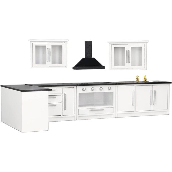 Set 7 Pezzi Mobili Miniatura Cucina 1:12 in Legno per Casa delle Bambole Moderna