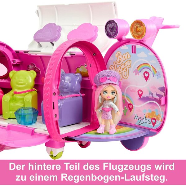 Barbie Extra Fly: Luxuriöses rosa Flugzeug mit Mini-Puppe und 15 Reisezubehörteilen