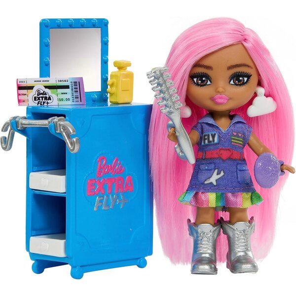 Barbie Extra Fly: Luxuriöses rosa Flugzeug mit Mini-Puppe und 15 Reisezubehörteilen