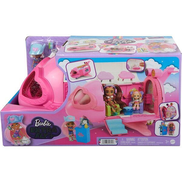 Barbie Extra Fly: Luxuriöses rosa Flugzeug mit Mini-Puppe und 15 Reisezubehörteilen