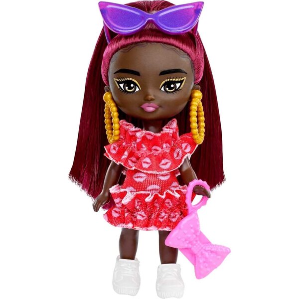 Barbie Extra Mini Minis Puppe mit Zubehör für Kinder ab 3 Jahren – rotes Outfit und rote Haare