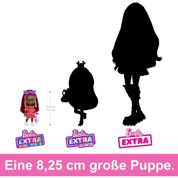 Barbie Extra Mini Minis Puppe mit Zubehör für Kinder ab 3 Jahren – rotes Outfit und rote Haare