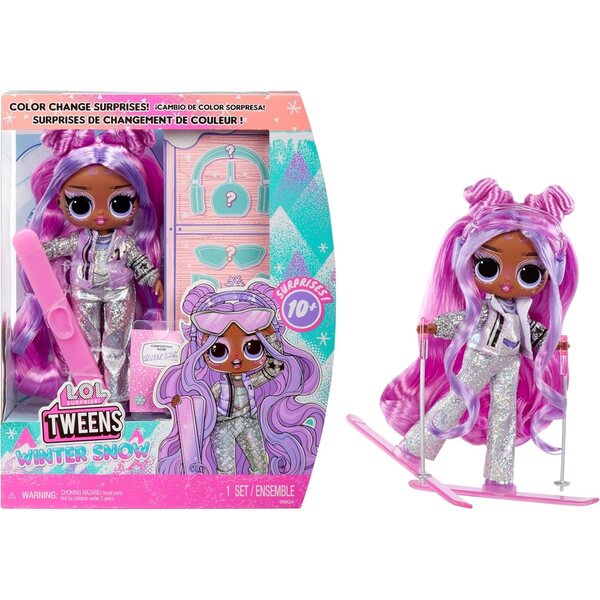 LOL. Überraschung! Violet Snow: Winter-Tween-Puppe mit farbwechselnden Skiern und mehr als 10 Zubehörteilen