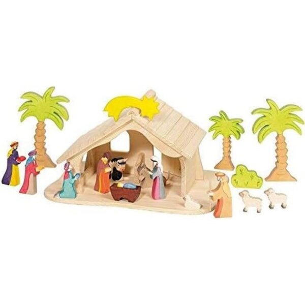 Holztiger Puppenhaus mit Weihnachtsstern aus Holz, schlichtes und natürliches Design