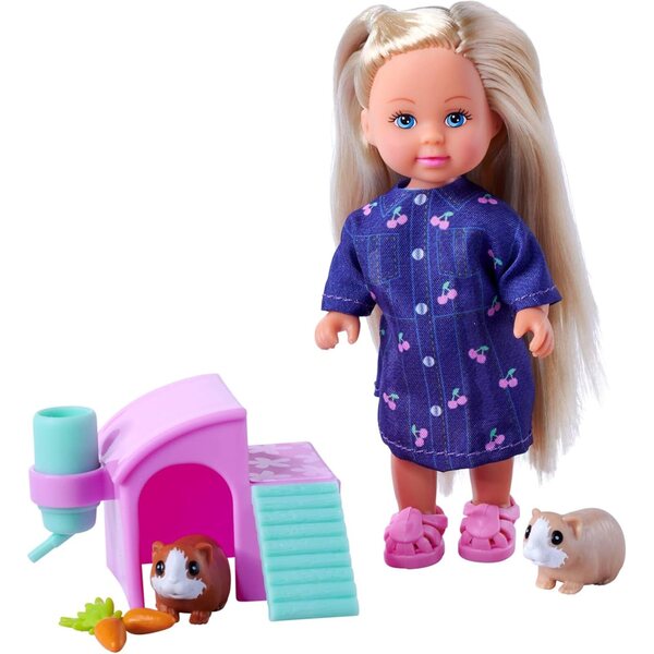 Evi Love Guinea Pigs 12cm con Due Porcellini, Casetta, Bottiglia e Carote per Bambini 3+