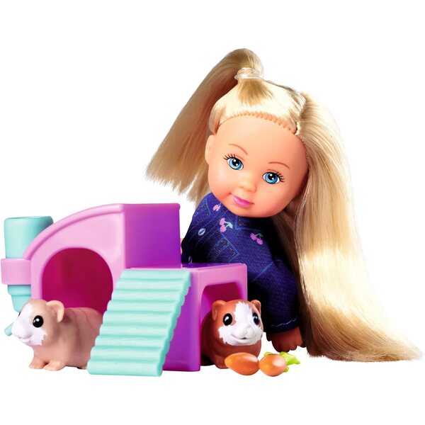 Evi Love Guinea Pigs 12cm con Due Porcellini, Casetta, Bottiglia e Carote per Bambini 3+