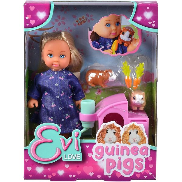 Evi Love Guinea Pigs 12cm con Due Porcellini, Casetta, Bottiglia e Carote per Bambini 3+
