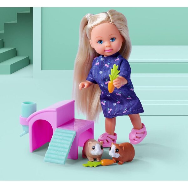 Evi Love Guinea Pigs 12cm con Due Porcellini, Casetta, Bottiglia e Carote per Bambini 3+