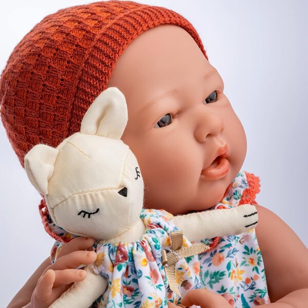 JC Toys Neugeborene Puppe 38 cm, weiches Vinyl, Natur, mit Kleidung, Schnuller und Stofftier