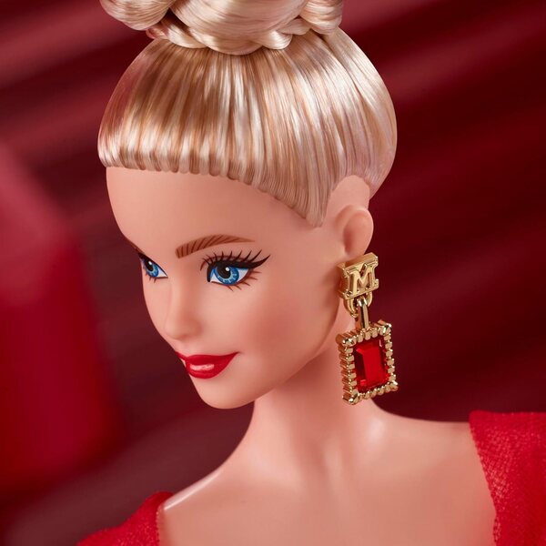 Barbie Signature 80th Anniversary Mattel in einem eleganten, funkelnden roten Sammlerkleid