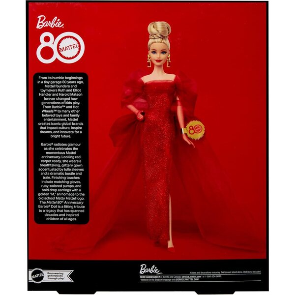 Barbie Signature 80th Anniversary Mattel in einem eleganten, funkelnden roten Sammlerkleid
