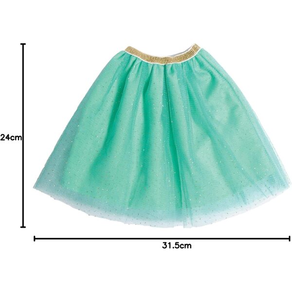 Heless Bambolekleid Yuki weiß und türkis mit Glitzertülljacke und Rock 28-35 cm
