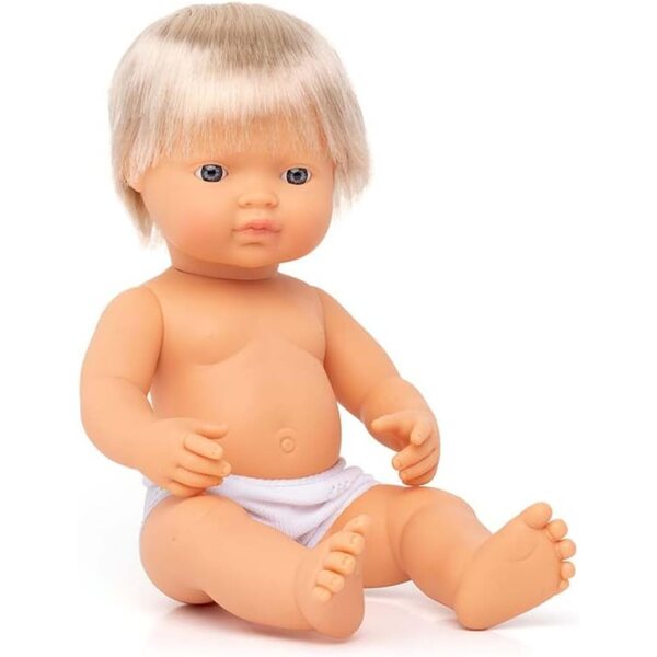 Miniland Neugeborene europäische Jungenpuppe 38 cm aus weichem und flexiblem Vinyl