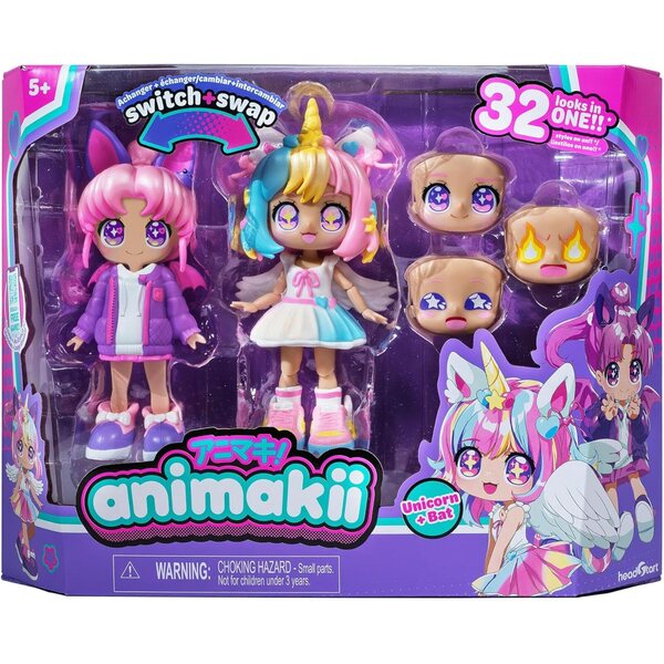 Animakii-Puppenset mit Einhorn und Fledermaus: über 32 Kombinationen, ab 5 Jahren, kreativ und anpassbar