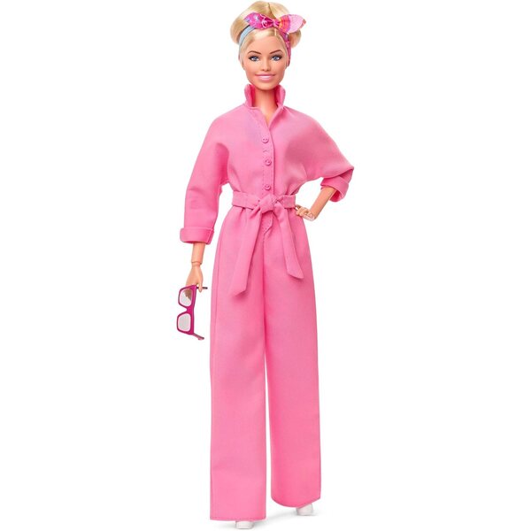 Barbie The Movie Margot Robbie Puppe mit rosa Overall und Original-Accessoires