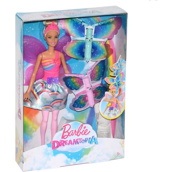 Barbie Dreamtopia Magische Fee mit Regenbogenflügeln und fliegenden Flügeln – Blonde Puppe